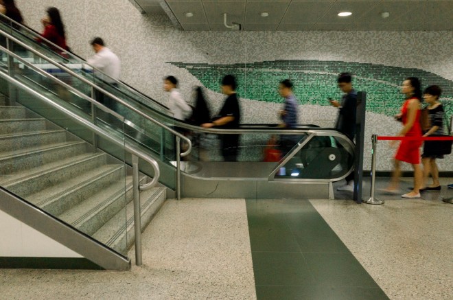 Escalator at a train station (Photo by Ng Shi Wen)